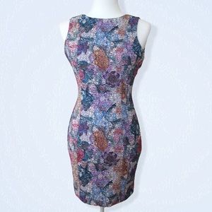 H&M Floral Mosaic Watercolor Abstract Fitted Sheath Dress